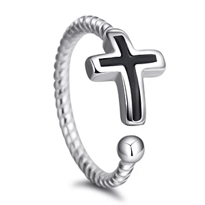 Christelijke zilverkleurige ring met kruis