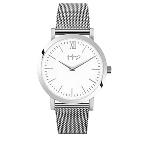Vooraanzicht van een zilverkleurig christelijk horloge